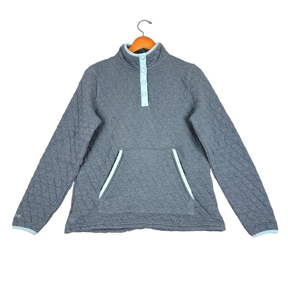 Orvis Quilted Snap T Pullover Sweatshirt Womens Small Gray Blue - Picture 2 of 11